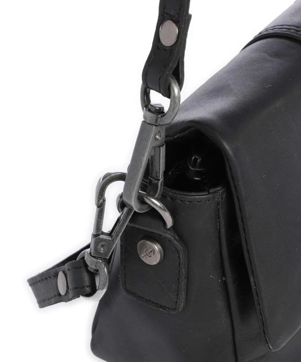 Wax Pull Up Cow Clifden Schultertasche fein genarbtes Rindsleder schwarz